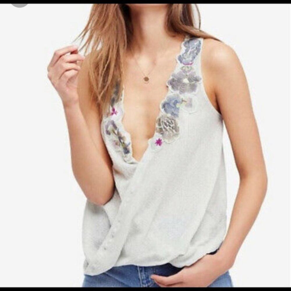 Free People Frida Embroidered Faux-Wrap Tank Small